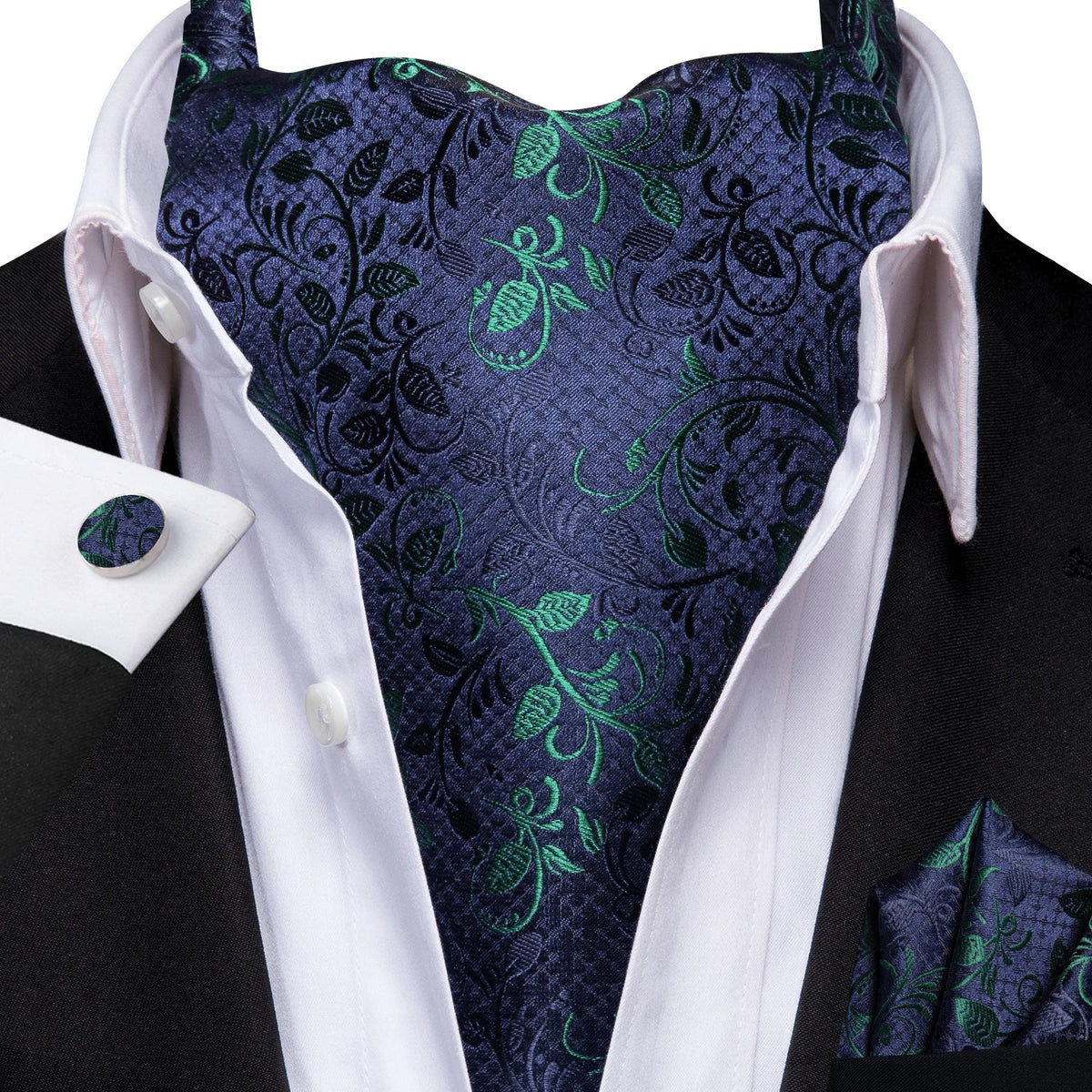 Men's Luxury Floral Ascot Cravat Set – Cufflinks & Handkerchief Ascot Cravat Set Qme LDAS1189
