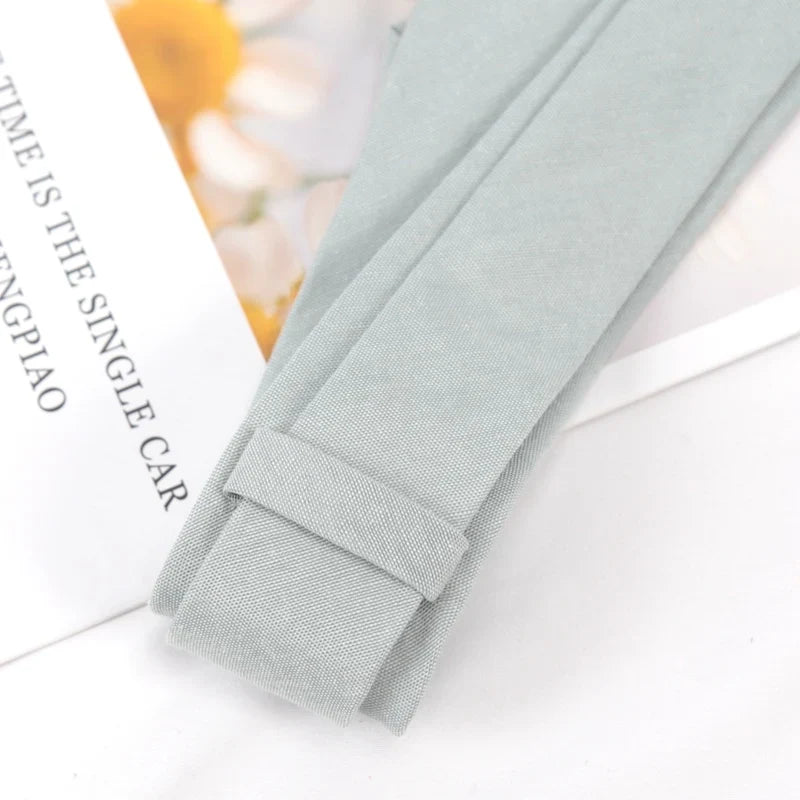 Men's Skinny Grey Cotton Necktie – Handmade Slim 6cm Tie Skinny Necktie Qme