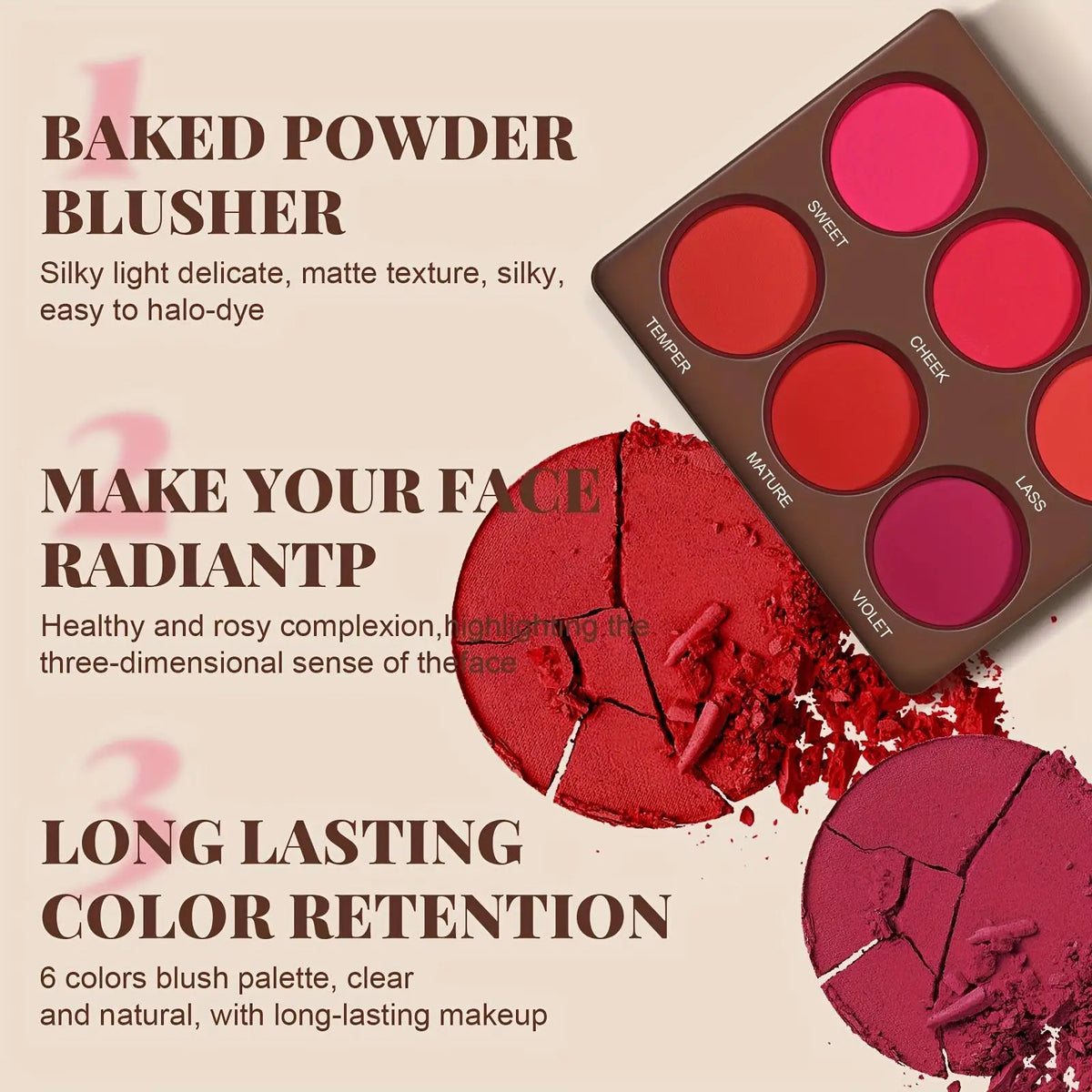 6-Color Waterproof Matte Blush Palette | Buildable Coverage Matte Blush Palette Qme