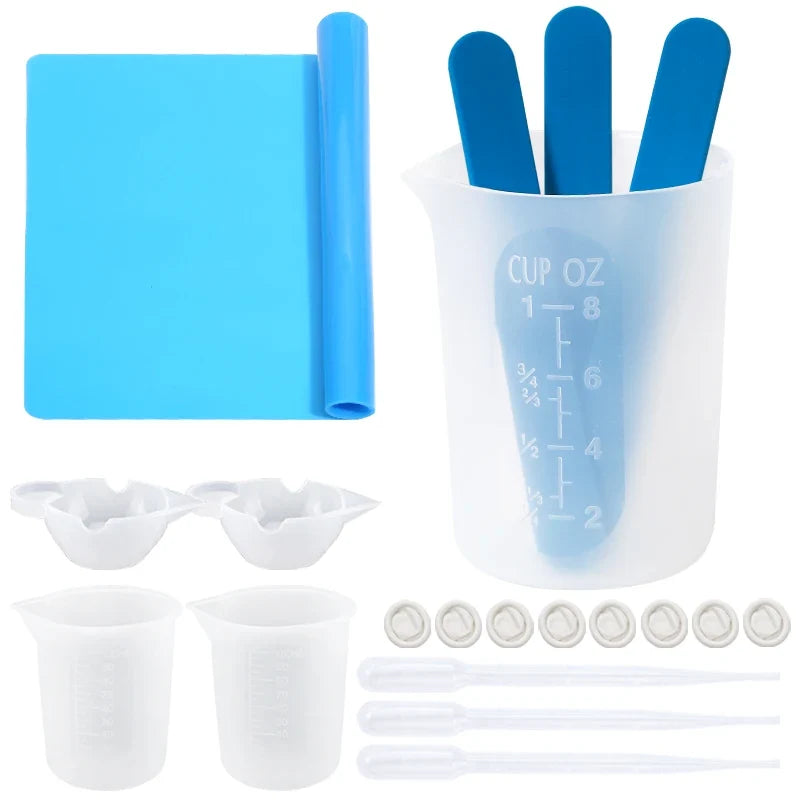 Epoxy Resin Silicone Tool Kit – Measuring Cups, Pad & Stir Sticks Resin Craft Tool Kit Qme