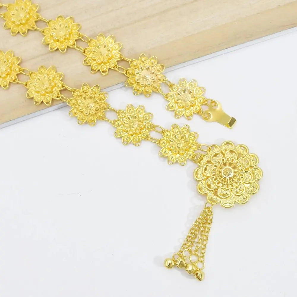 Traditional Metal Ethnic Belt – Hollow Tassel Bell, Silver & Gold Ethnic Waist Belt Qme