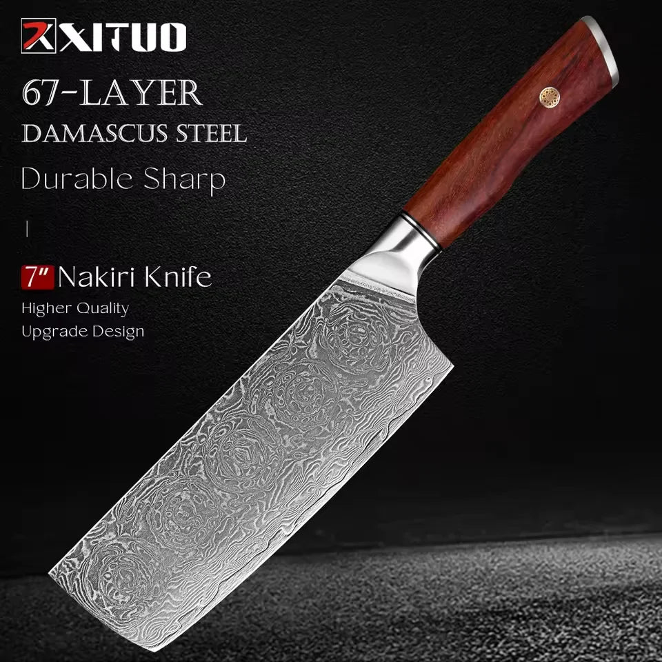 Xituo 7" Nakiri Knife – Damascus Steel & Rosewood Handle Nakiri Kitchen Knife Qst