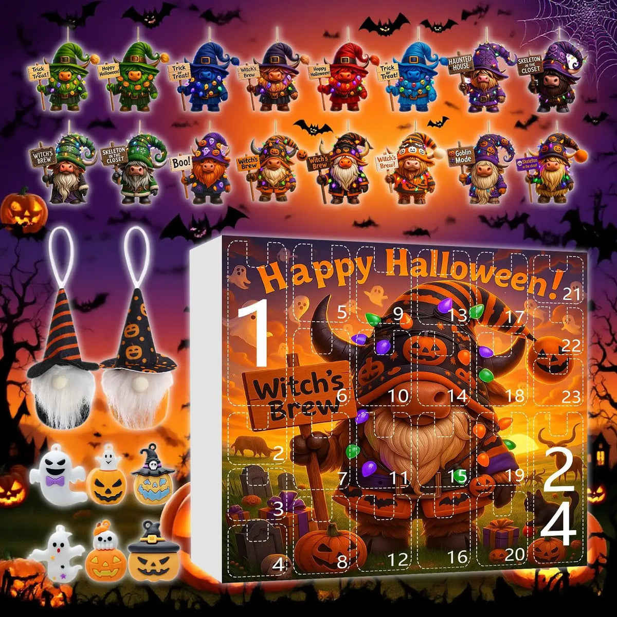 Gnome Halloween 24-Day Countdown Calendar Ornament Set Halloween Countdown Ornament Qme
