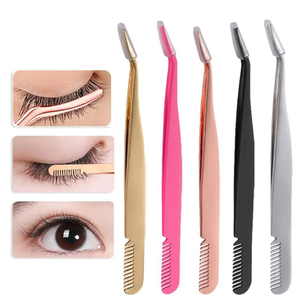 Stainless Steel Eyelash Tweezers & Comb | False Lash Applicator Eyelash Applicator Tool Qme