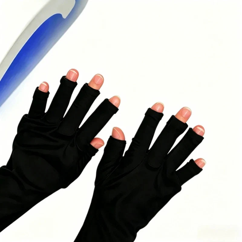 UV Manicure Gloves – Fingerless Gel Nail Art Hand Protection Manicure Protection Gloves Qme 1pair-black