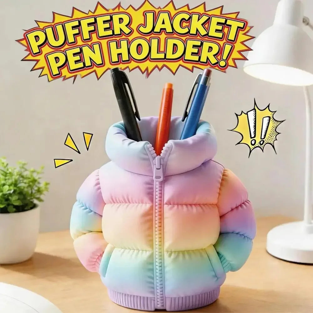 Down Jacket Pen Holder Desktop Organizer | 12 Colors Novelty Pen Holder Qme