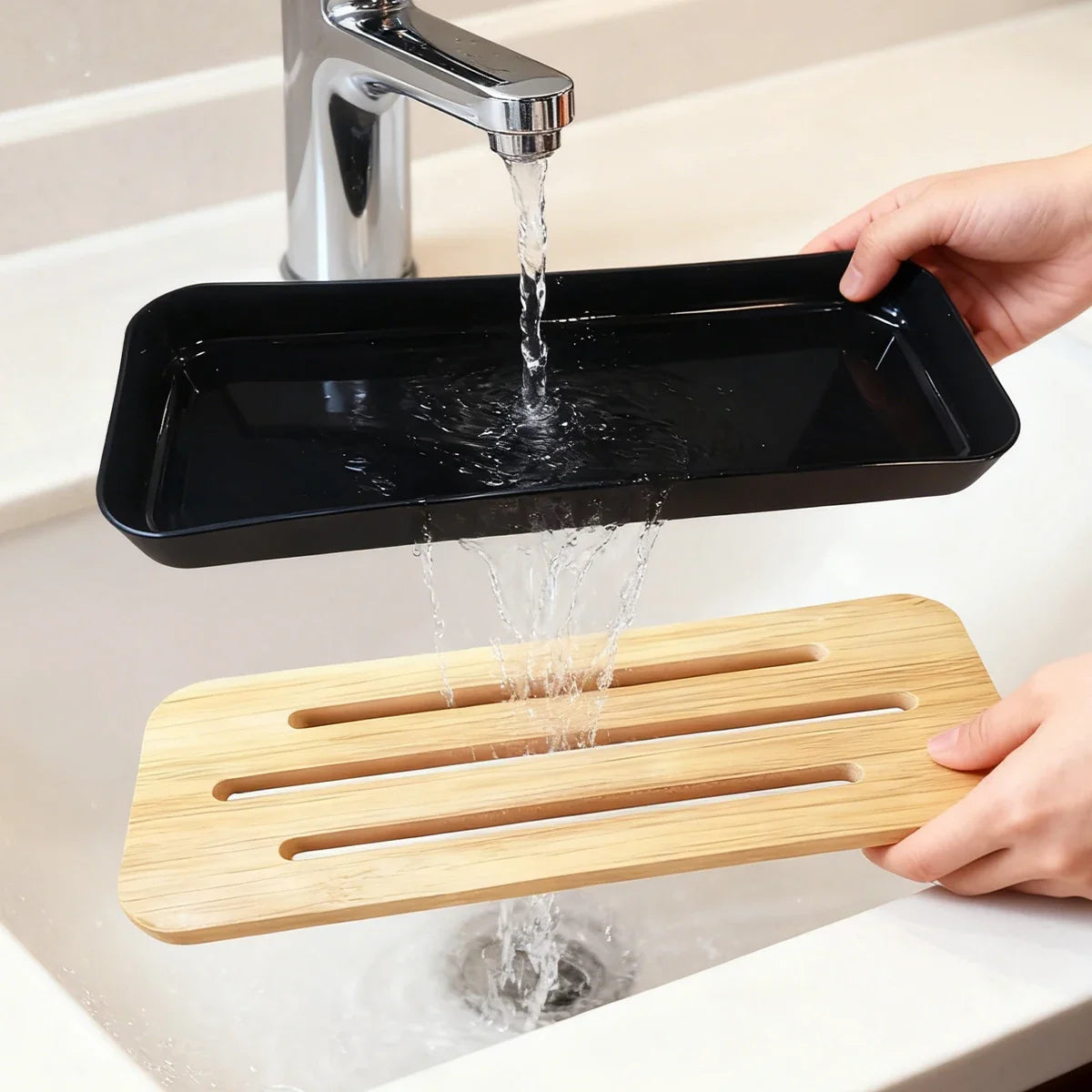 Bamboo Soap Dish & Bottles Holder Tray | Countertop Organizer Bathroom Organizer Tray Qme