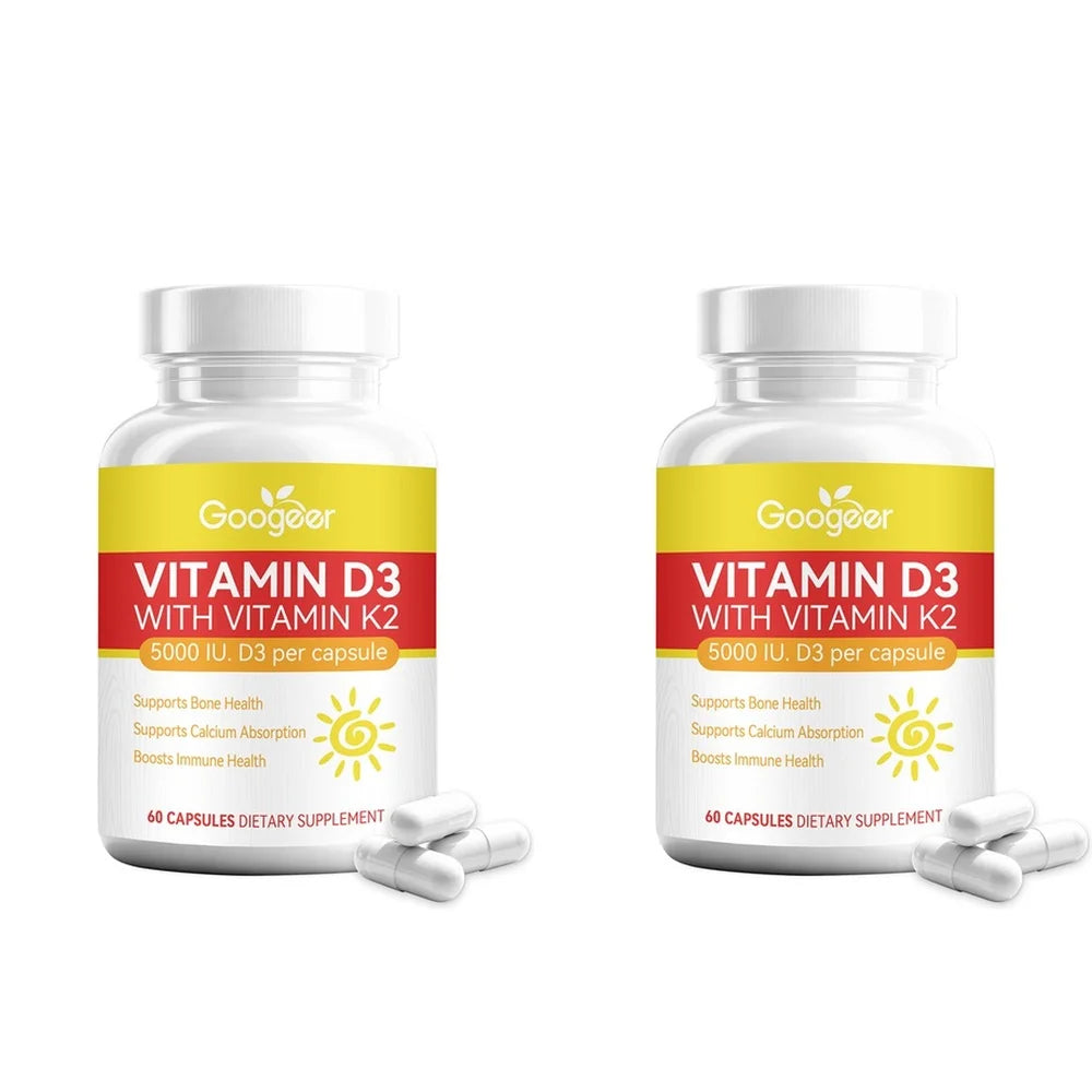 Vitamin D3 K2 Capsules with Calcium & MK-7 | 60 Count Vitamin Supplement Qst 2 Bottles 120 Pieces