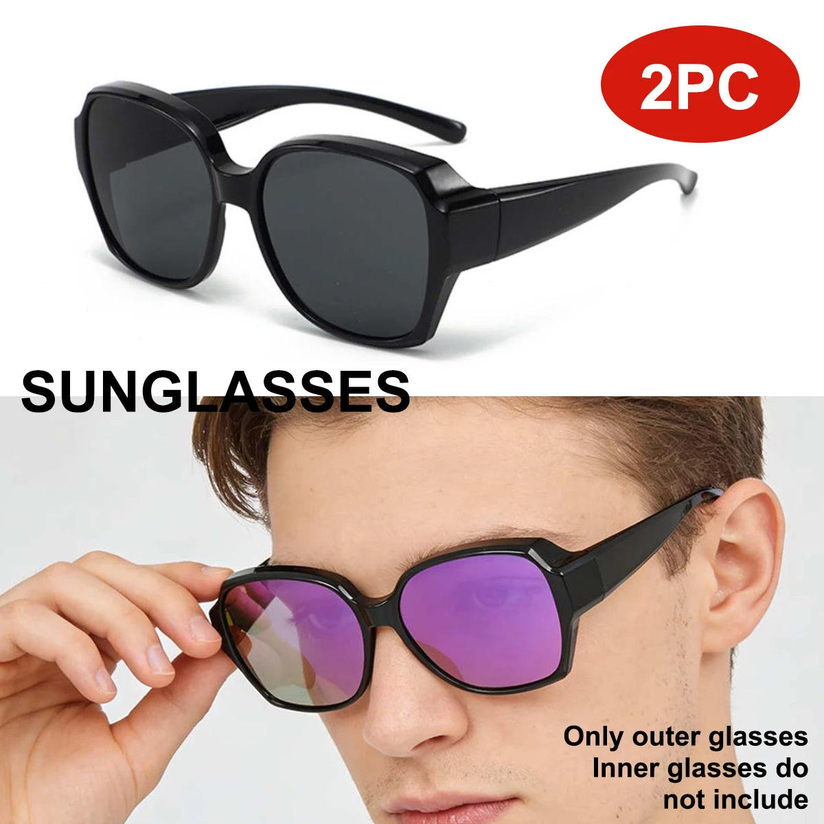 VOPHA Oversized Square Sunglasses Unisex UV400 Fashion T01 Fashion Sunglasses Qst 2PC