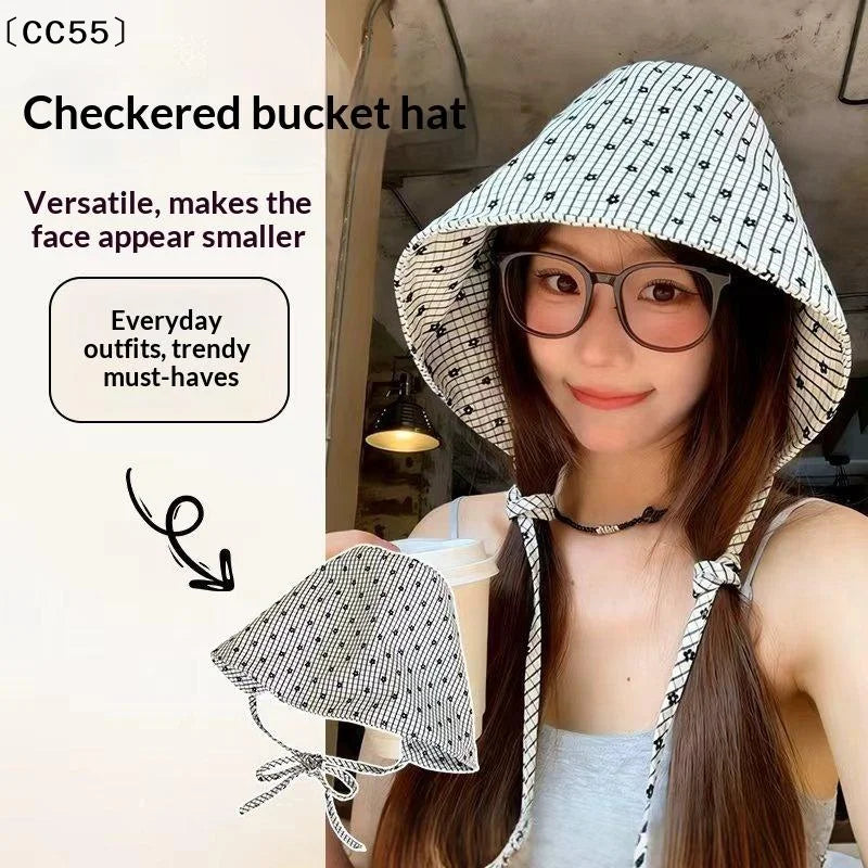 Women's Large Brim Foldable Bucket Hat with Chin String Bucket Hat Qst