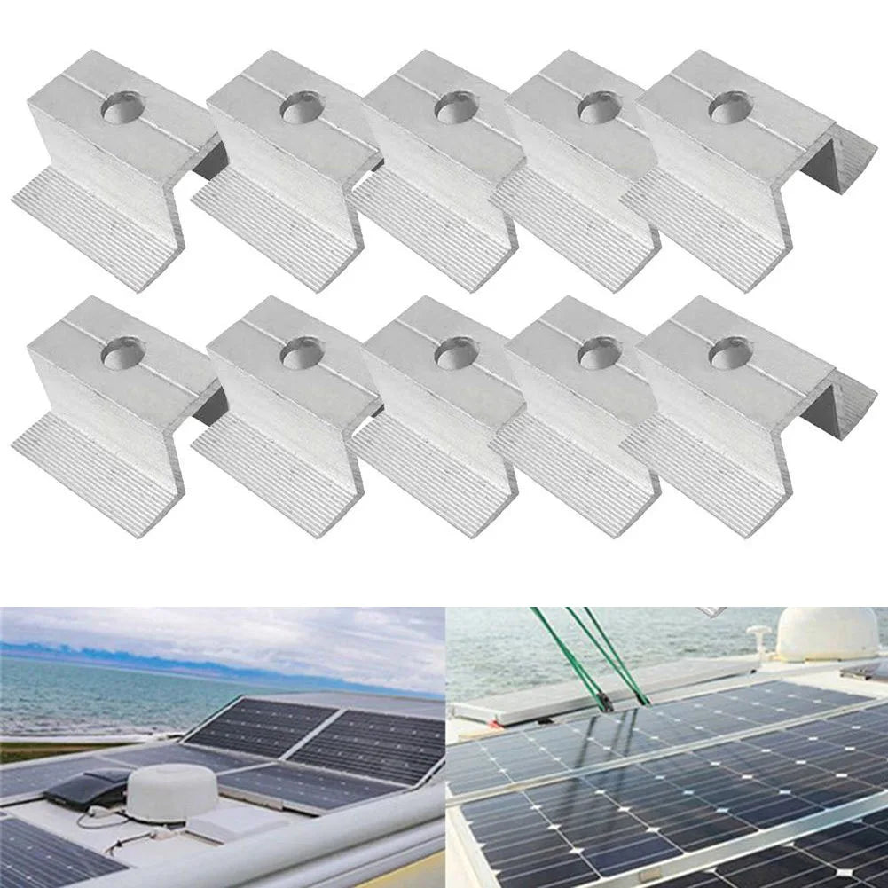 Solar Panel Middle Clamp Aluminum Alloy PV Mount 25–50mm 10pcs Solar Panel Clamp Qme