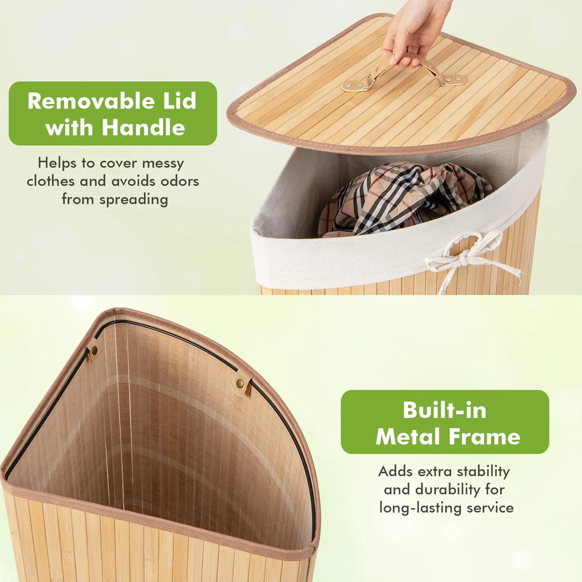 Corner Bamboo Laundry Hamper with Lid & Removable Liner Bamboo Laundry Hamper Qst