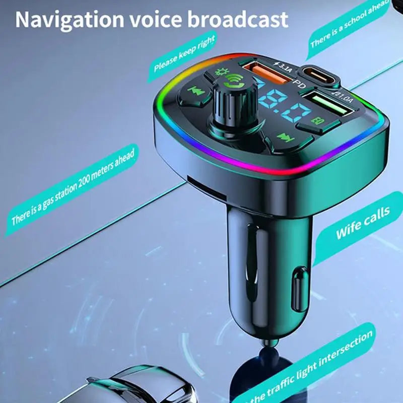 Bluetooth 5.0 Car FM Transmitter PD 18W Type-C Dual USB Charger Car FM Transmitter Qme