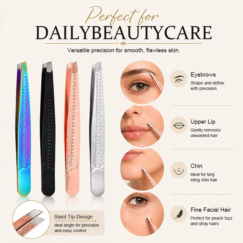 YOUNGCOME Slant Tip Eyebrow Tweezers – Stainless Steel Black Eyebrow Tweezers Qst