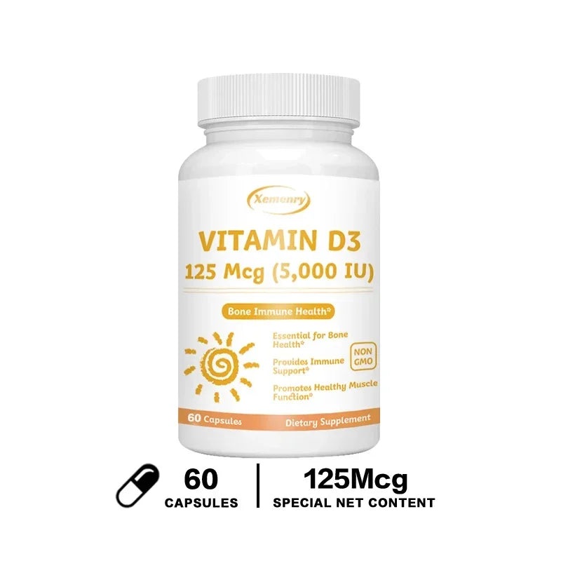 Xemenry Vitamin D3 5000 IU – Immune & Bone Support Vitamin D Supplement Qst 60 Capsules