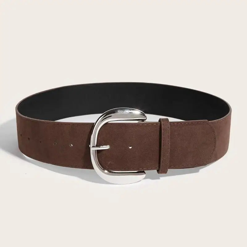 Women's Wide PU Leather Belt – Pin Buckle Waistband Women's Fashion Belt Qst Coffee