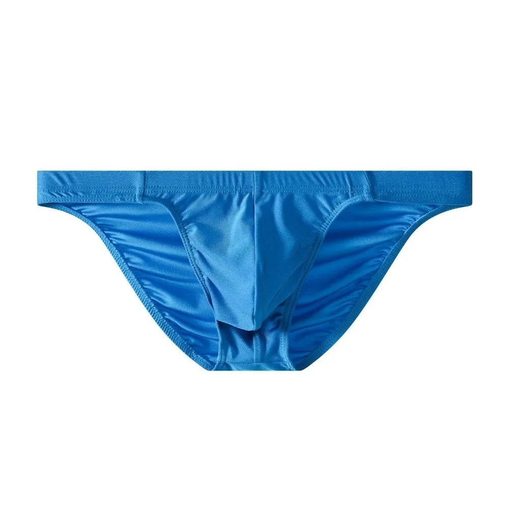 Men's Ice Silk Low Waist Briefs – Solid Color Underwear Men's Briefs Qme Dark Blue 1XL