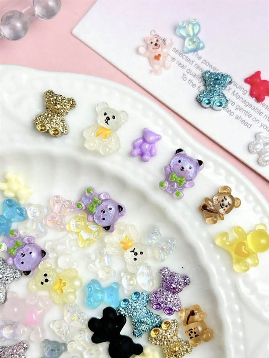 50-Pack Miniature Resin Charms – Cute Bear & Rabbit DIY Figures Resin Craft Charms Qme