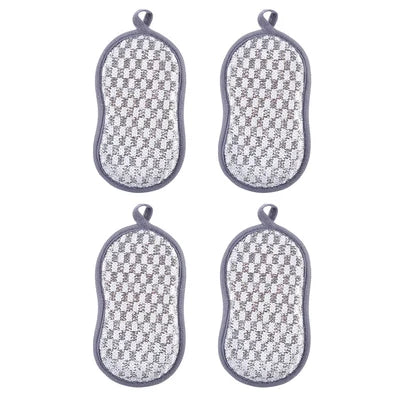 Double-Sided Kitchen Scrubber Sponge | Dishwashing Scouring Kitchen Scrubber Sponge Qme Silvery 4PCS