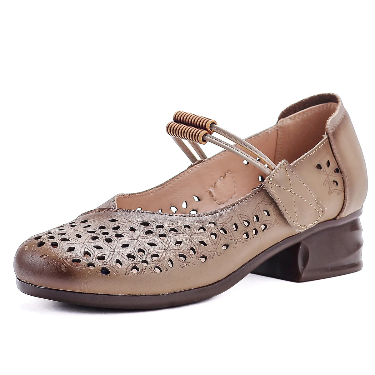 Women's Mary Jane Block Heel Sandals – Retro Buckle Casual Shoes Block Heel Sandals Qst Apricot 39