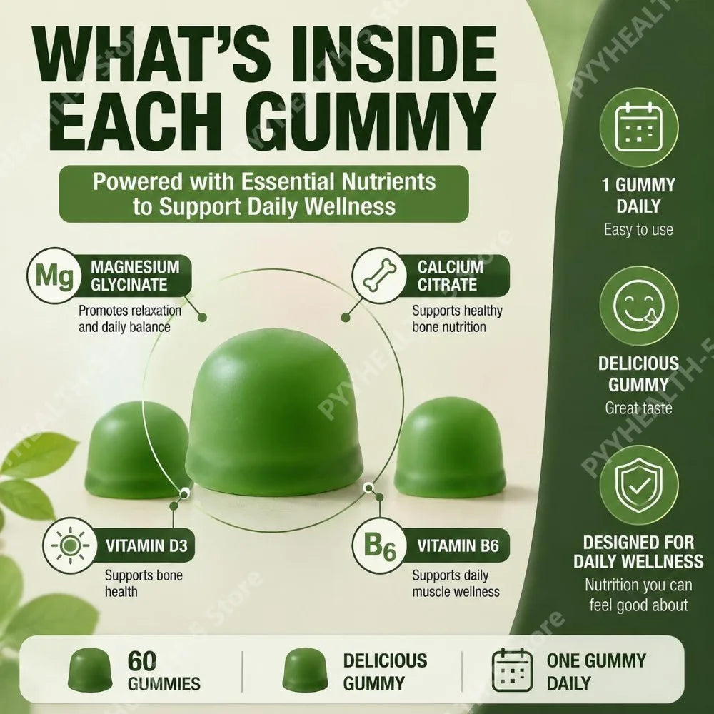 Docteat Magnesium Gummies – Relaxation, Bone & Energy | 60ct Magnesium Supplement Qst