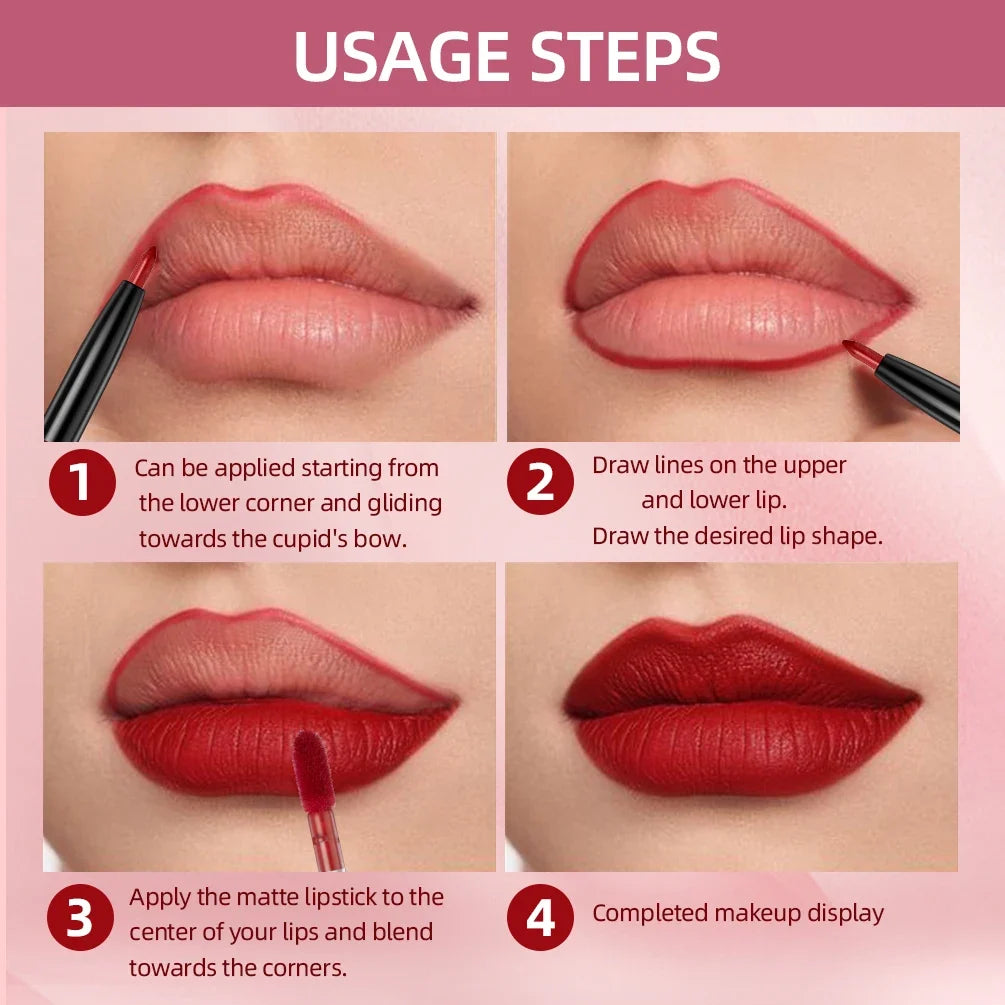 2-in-1 Lip Gloss & Lipliner Pen – Waterproof, Long-Lasting Lip Gloss & Liner Qme
