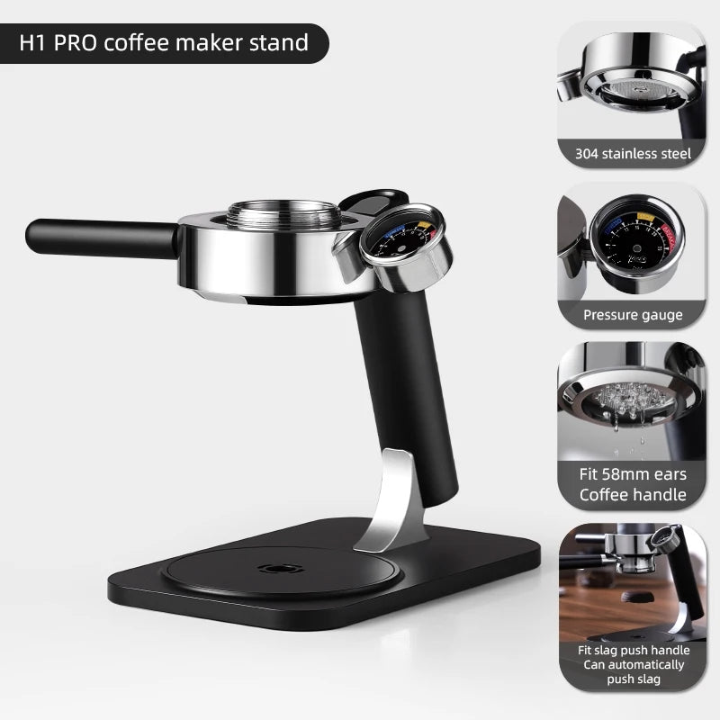 Bincoo H1 Pro Coffee Stand – 58mm Knock Box & Pressure Gauge Espresso Machine Stand Qst Black