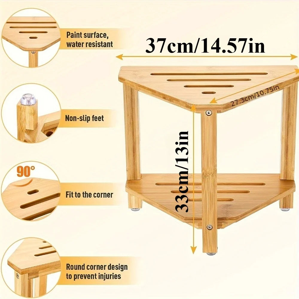 Wooden Shower Foot Rest Stool | Waterproof Corner Shelf Shower Foot Rest Stool Qme