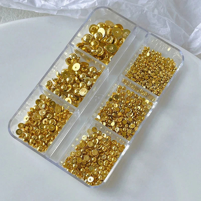 3D Half Round Ball Nail Art Studs – Gold & Silver 6 Grids Nail Art Studs Qme Gold