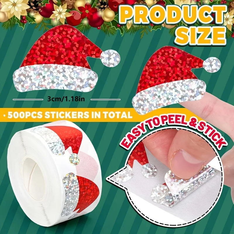 1000 Christmas Sticker Rolls – Laser Tree & Santa Hat (2 Rolls) Christmas Sticker Roll Qme