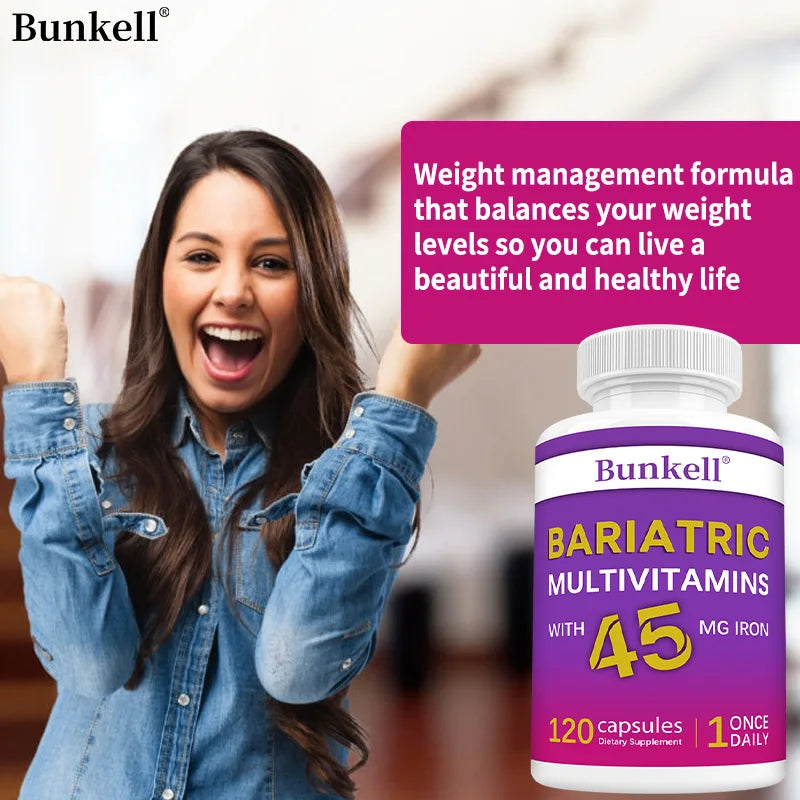 Bunkell Multivitamin Capsules 45mg Iron – 120ct Daily Supplement Multivitamin Supplement Qst
