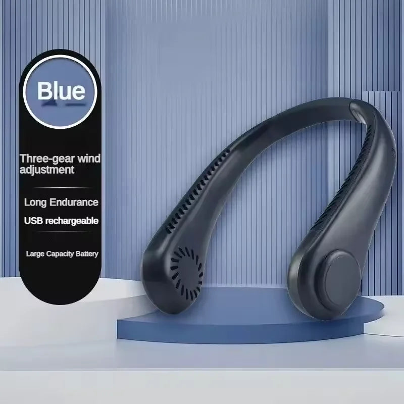 Portable Bladeless Neck Fan – USB Rechargeable Hands-Free Portable Neck Fan Qst Blue-1pc