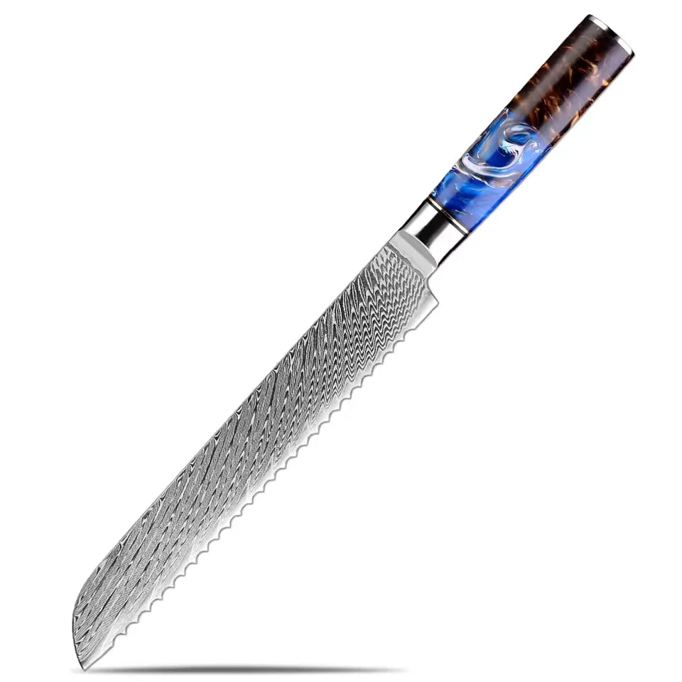 8-Inch Damascus Serrated Bread Knife – 67-Layer Steel Serrated Bread Knife Qst Bread Knife