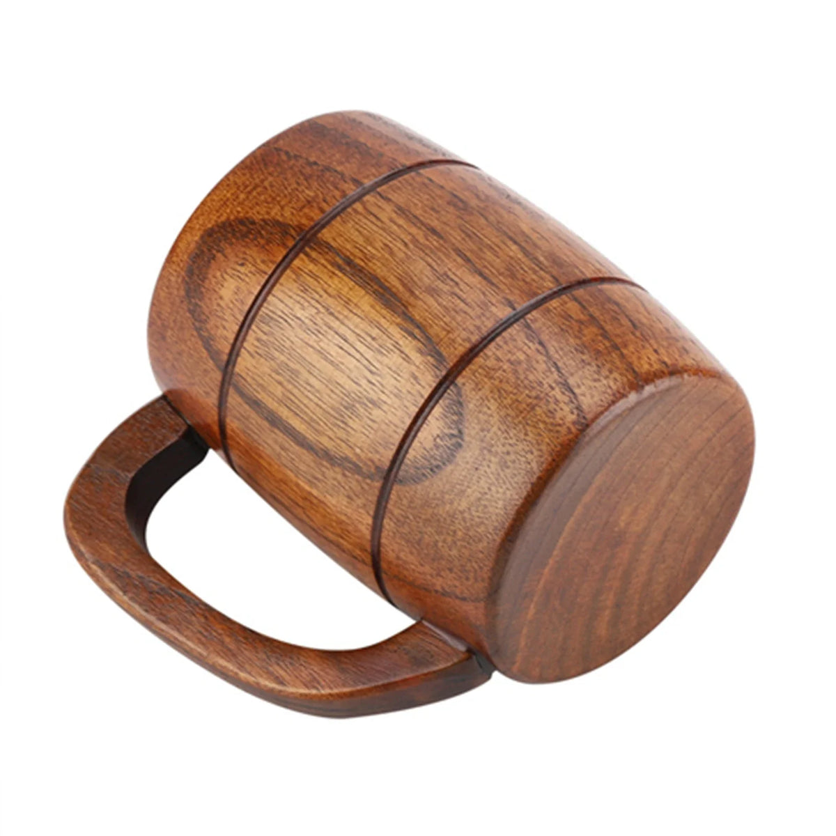 Natural Wooden Beer Mug with Handle – Retro 300ml Wood Cup Wooden Drinking Mug Qme