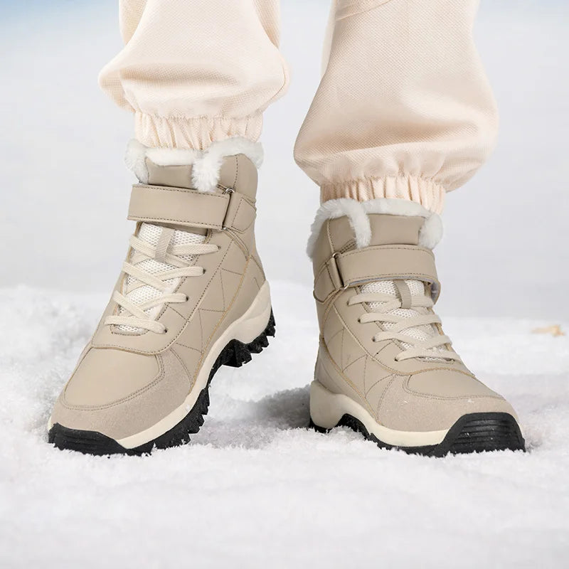 Women's Warm Plush Mid-Calf Snow Boots – Waterproof Lace-Up Women's Snow Boots Qst