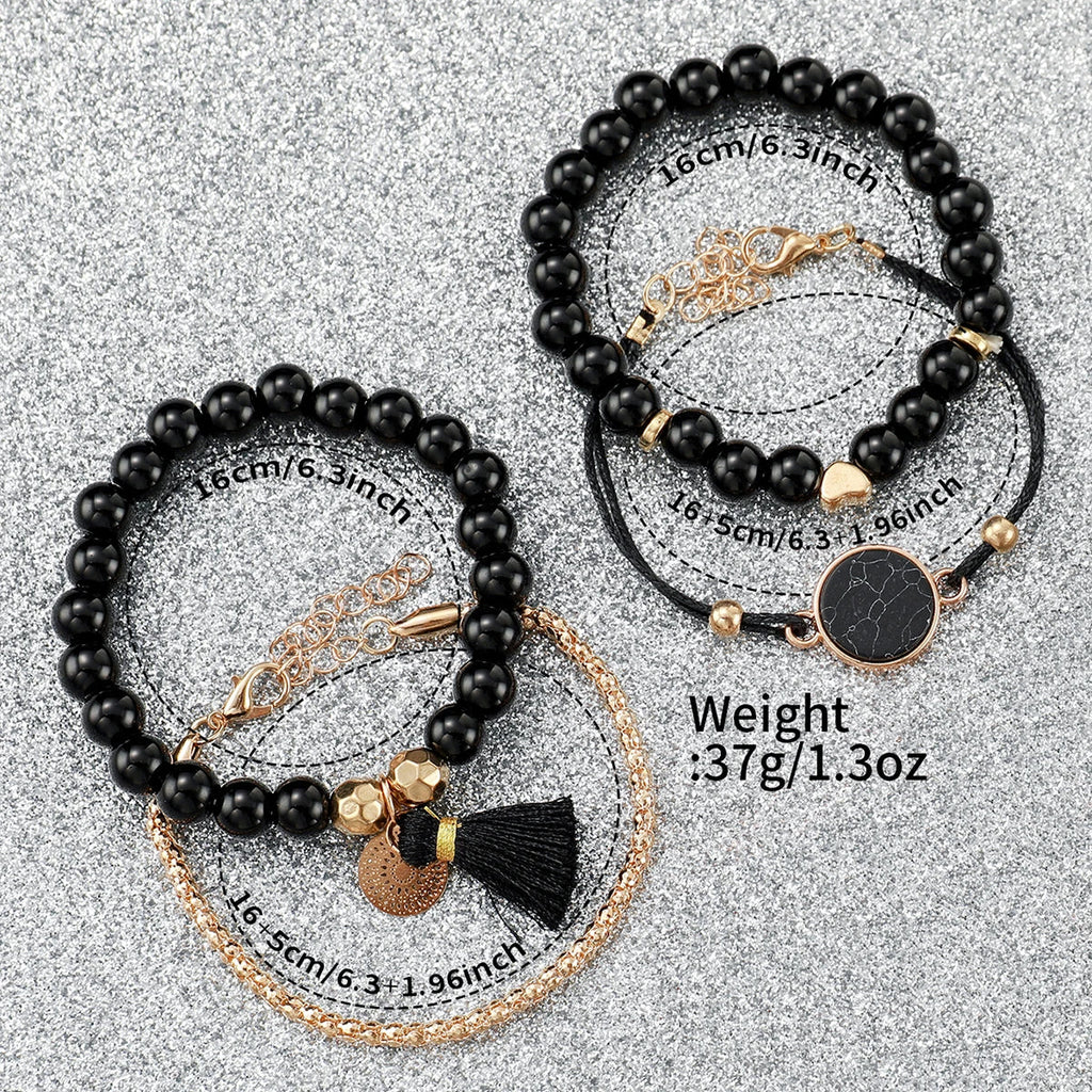 Women's Quartz Watch & Bracelet Stack – Silicone, Beads & Tassel Watch Bracelet Set Qme