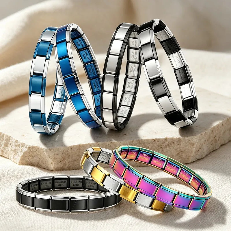 Italian Charms Elastic Link Bangle | Stainless Steel Bracelet Charm Link Bracelet Qme