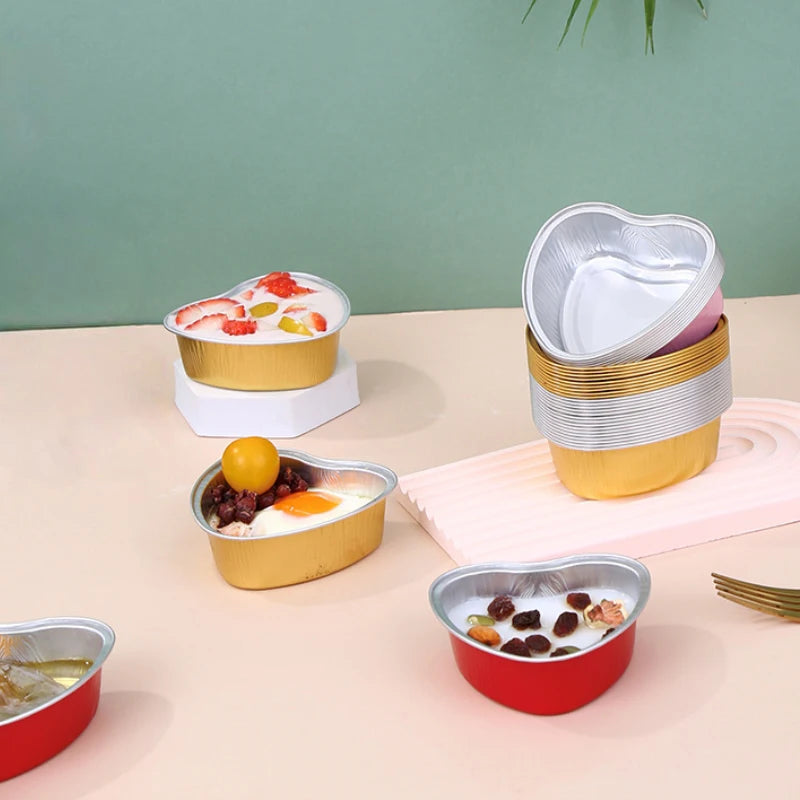 10Pcs Heart-Shaped Aluminum Foil Baking Cups 100ml Dessert Molds Foil Baking Cups Qst