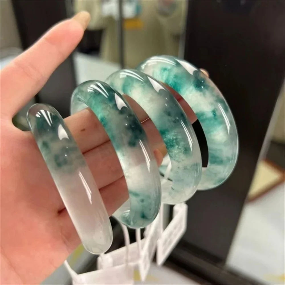 Modern Minimalist Jade Bangle | Natural Stone Floating Flower Jade Bangle Bracelet Qme