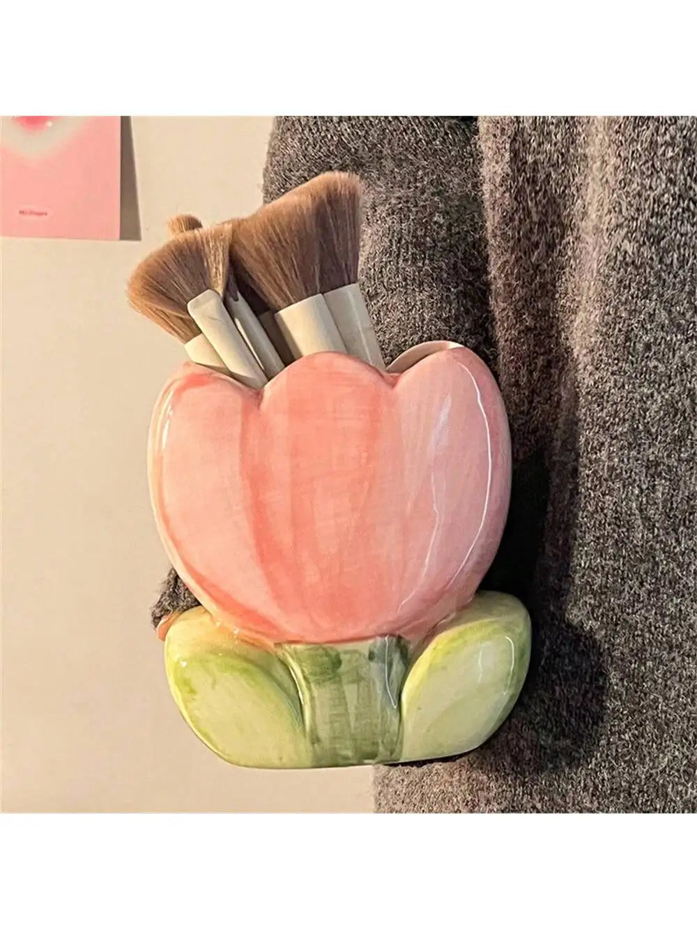 Tulip Ceramic Pen Holder & Makeup Brush Storage Jar Ceramic Desk Organizer Qme