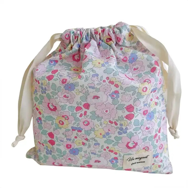 Vintage Floral Cotton Drawstring Bag – Reusable Gift Pouch Drawstring Storage Bag Qst StyleC