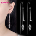 925 Sterling Silver Leaf Tassel Long Drop Earrings – 85mm Drop Earrings Qme Default Title