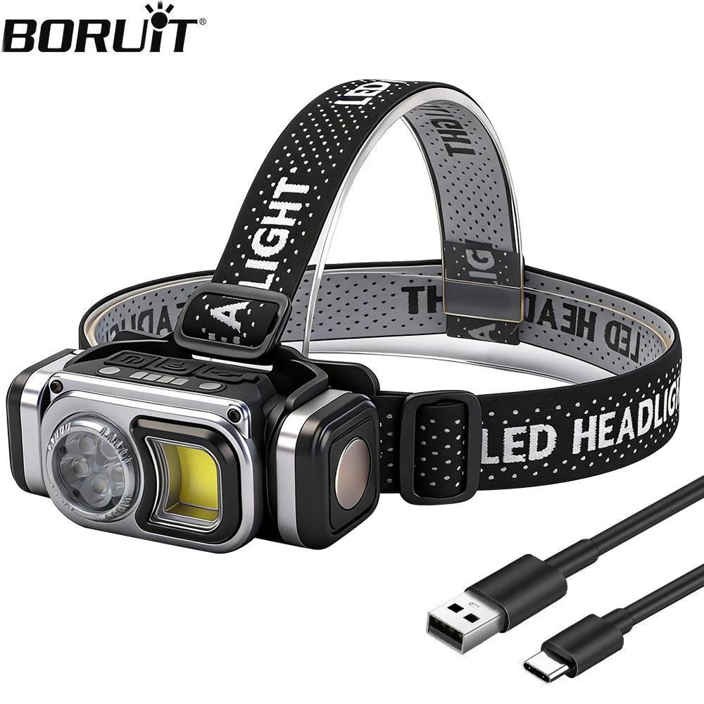 BORUiT Motion Sensor LED Headlamp – USB-C Rechargeable, IPX4 LED Headlamp Qst