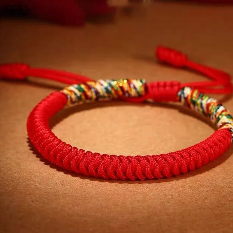 Tibetan Lucky Red String Bracelet – Adjustable Braided Knot Charm Bracelet Qst
