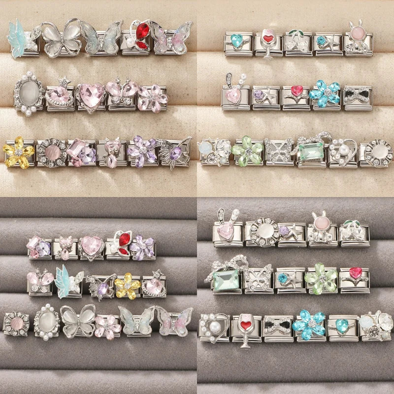 Zircon Italian Charm Links – Bow Knot Floral Heart Butterfly Italian Charm Links Qme