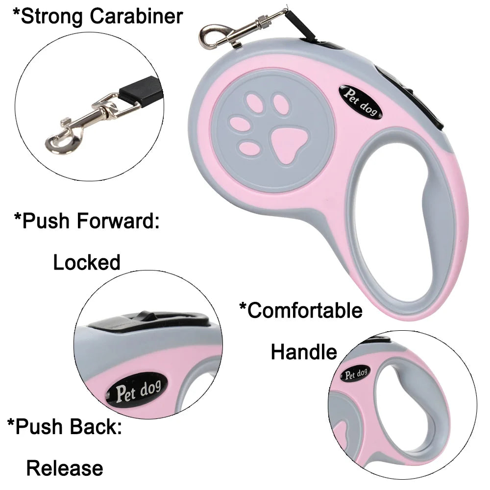 Retractable Nylon Dog Leash 3M/5M – Small & Medium Dogs & Cats Retractable Dog Leash Qst