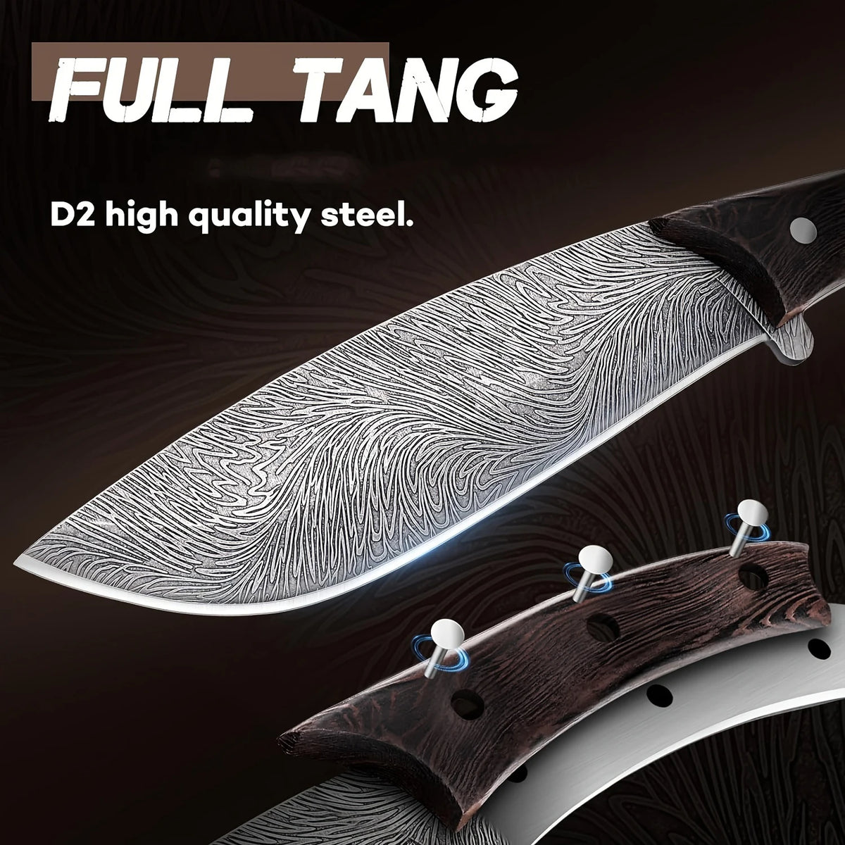 PLYS D2 Steel Full Tang Fixed Blade Outdoor Knife with Sheath Fixed Blade Knife Qst