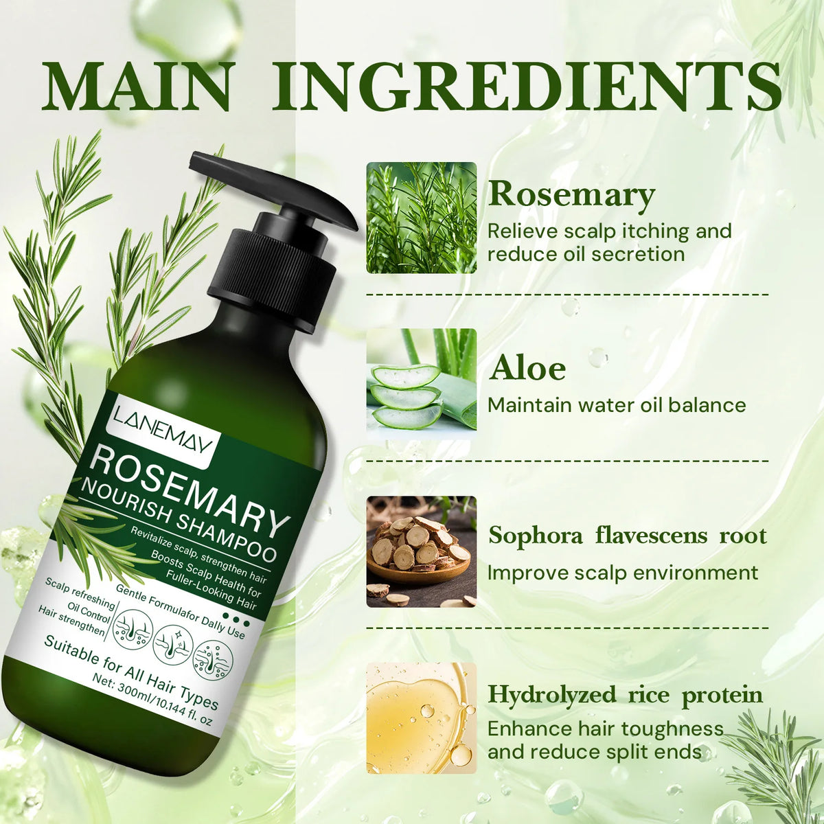 Rosemary Nourish Shampoo – Volume, Oil Control & Hair Repair Nourishing Shampoo Qst