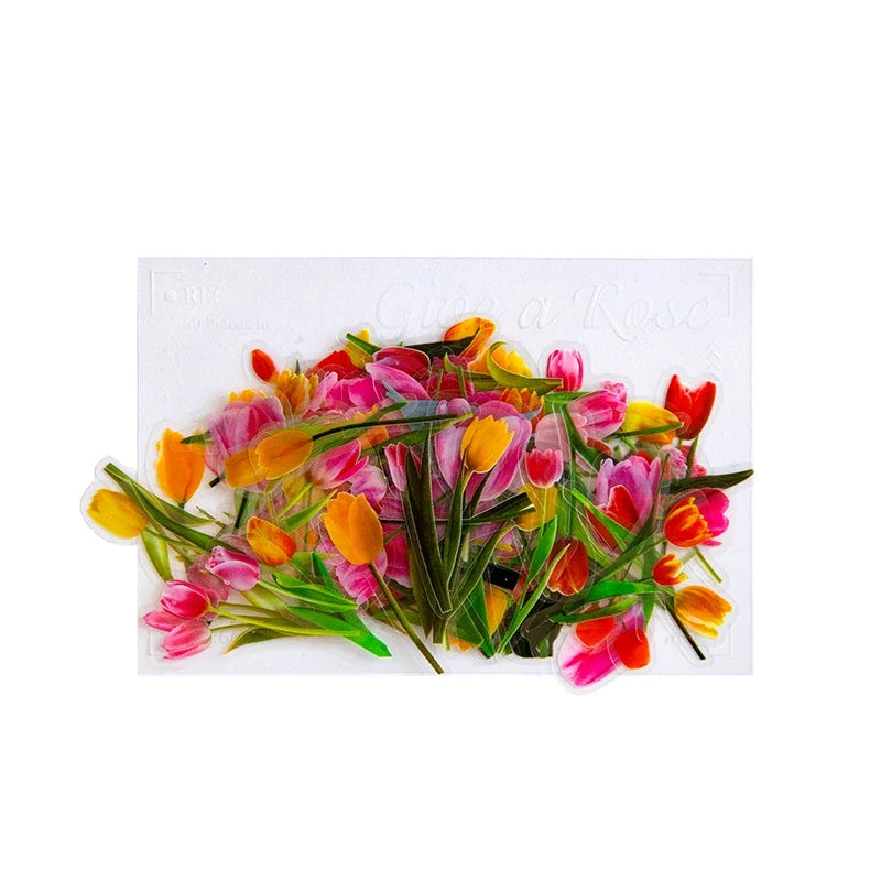 100pcs Waterproof Flower Stickers – Rose Tulip Daisy Clear Decals Craft Sticker Pack Qme