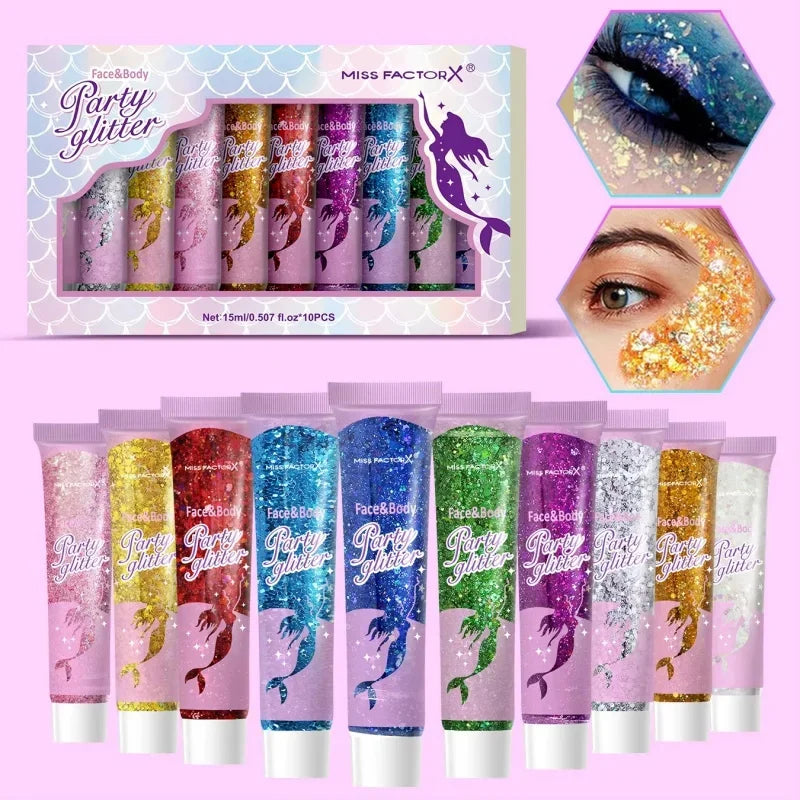 Mermaid Sequin Glitter Gel Stick – 10 Colors Body & Hair Body Glitter Stick Qme